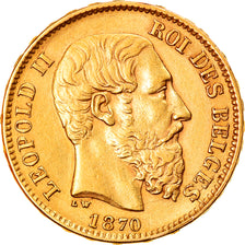 Moneta, Belgia, Leopold II, 20 Francs, 20 Frank, 1870, AU(50-53), Złoto, KM:32