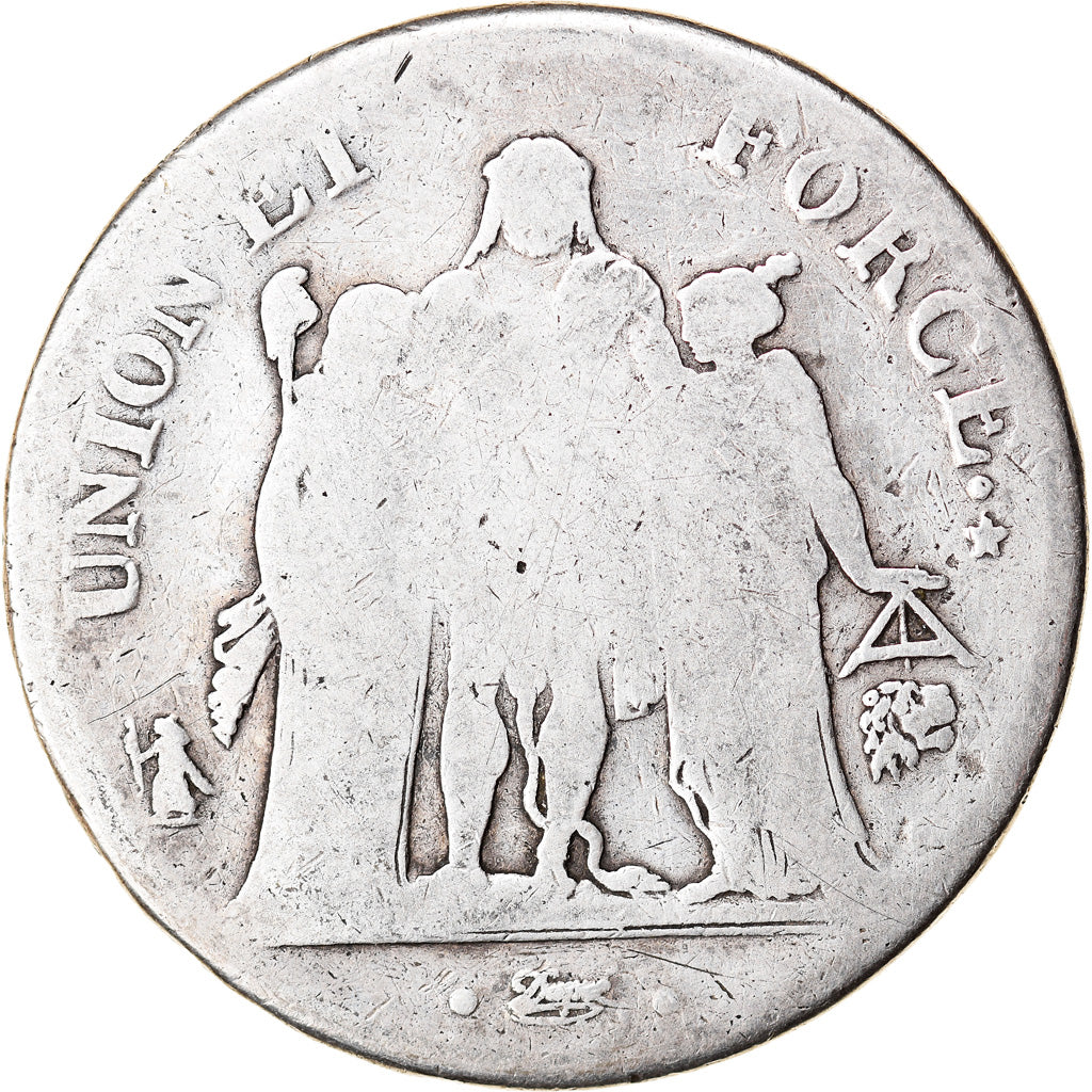Coin, France, Union et Force, 5 Francs, An 10, Bayonne, VG(8-10), Silver