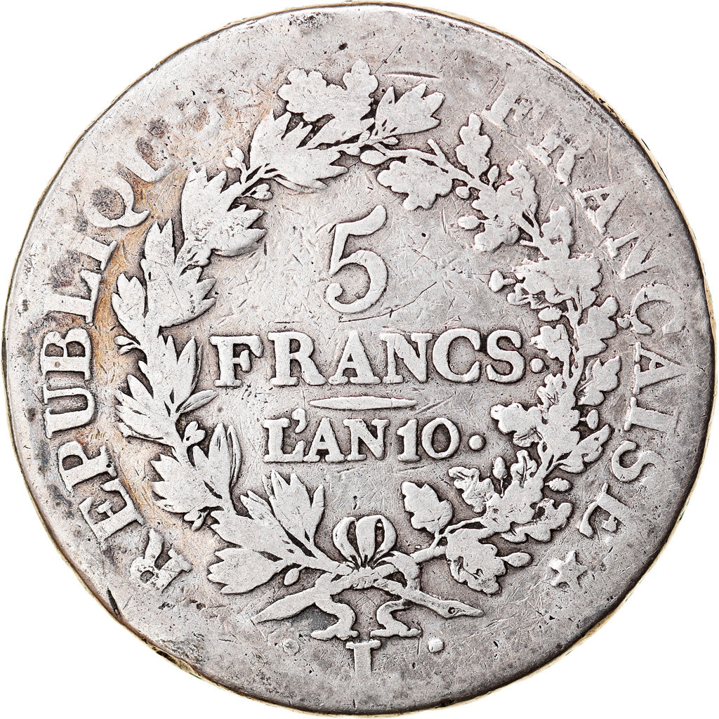 Coin, France, Union et Force, 5 Francs, An 10, Bayonne, VG(8-10), Silver
