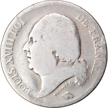 Moneta, Francia, Louis XVIII, Louis XVIII, 5 Francs, 1822, Rouen, B, Argento