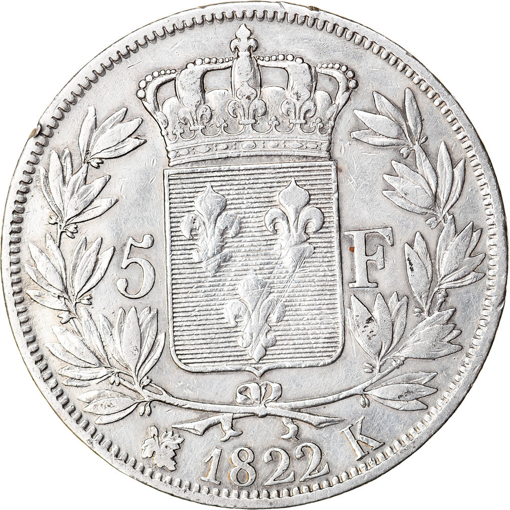 Monnaie, France, Louis XVIII, 5 Francs, 1822, Bordeaux, TB+, Argent