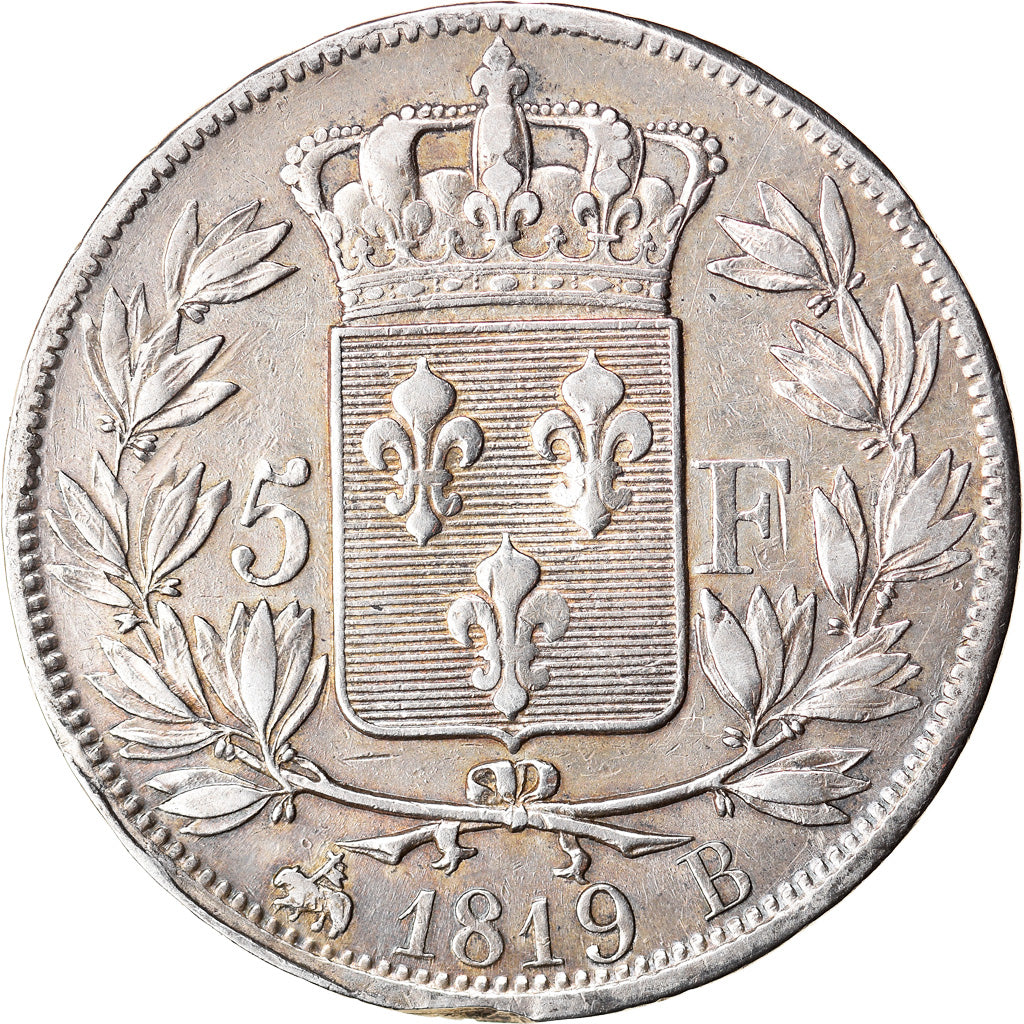 Moeda, França, Louis XVIII, Louis XVIII, 5 Francs, 1819, Rouen, VF(30-35)