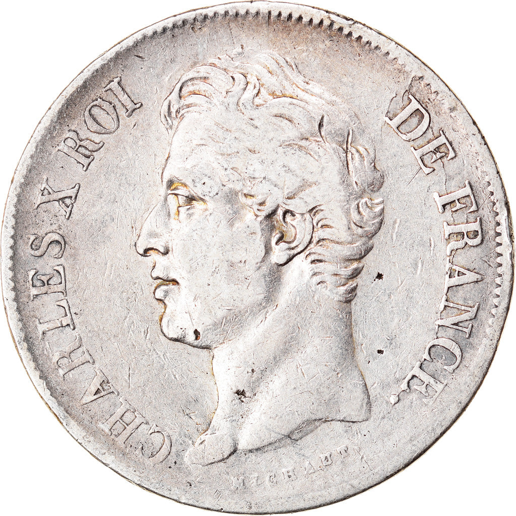 Coin, France, Charles X, 5 Francs, 1827, Marseille, VF(30-35), Silver