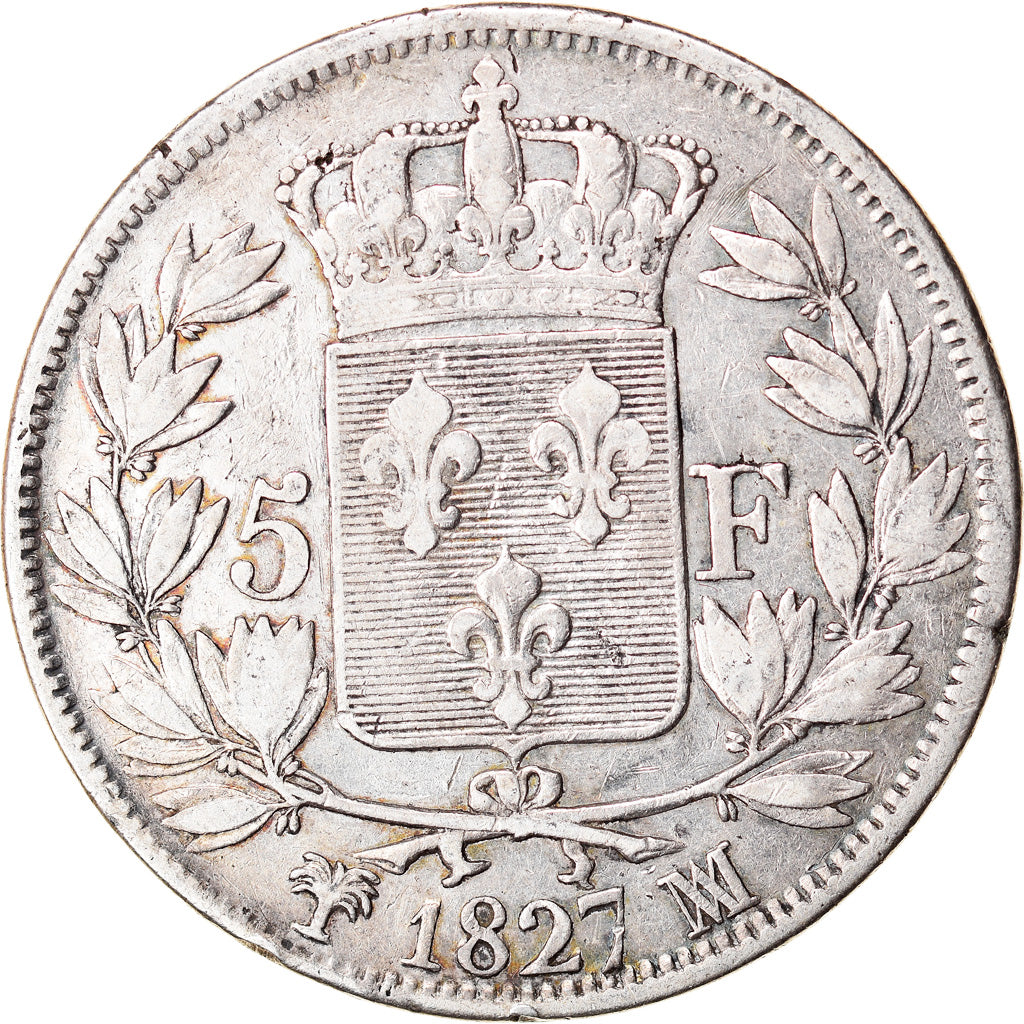 Coin, France, Charles X, 5 Francs, 1827, Marseille, VF(30-35), Silver