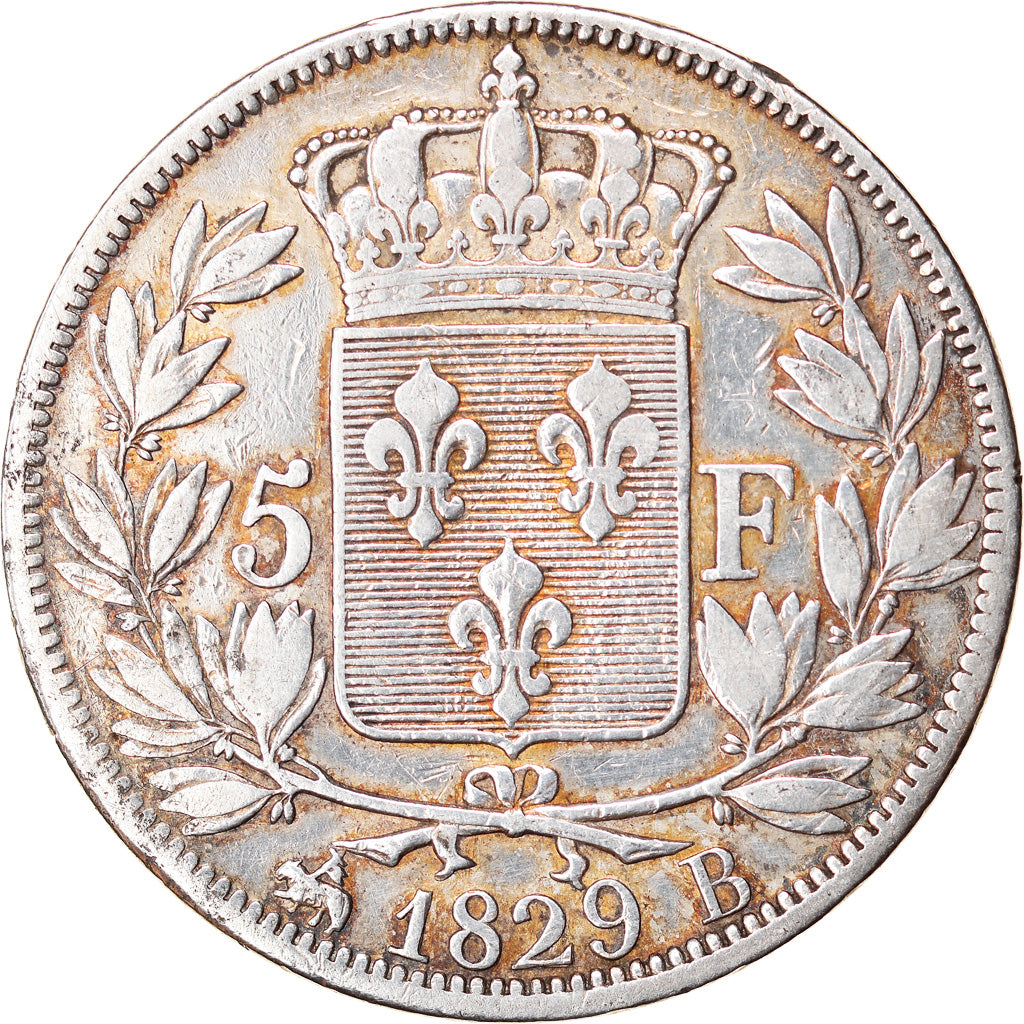 Coin, France, Charles X, 5 Francs, 1829, Rouen, VF(30-35), Silver, KM:728.2