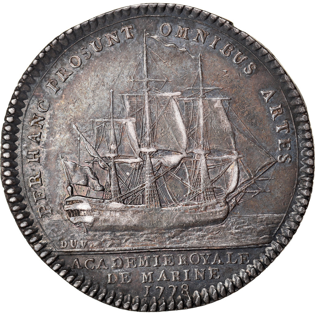França, Token, Luís XVI, Académie de Marine, 1778, AU(50-53), Prata