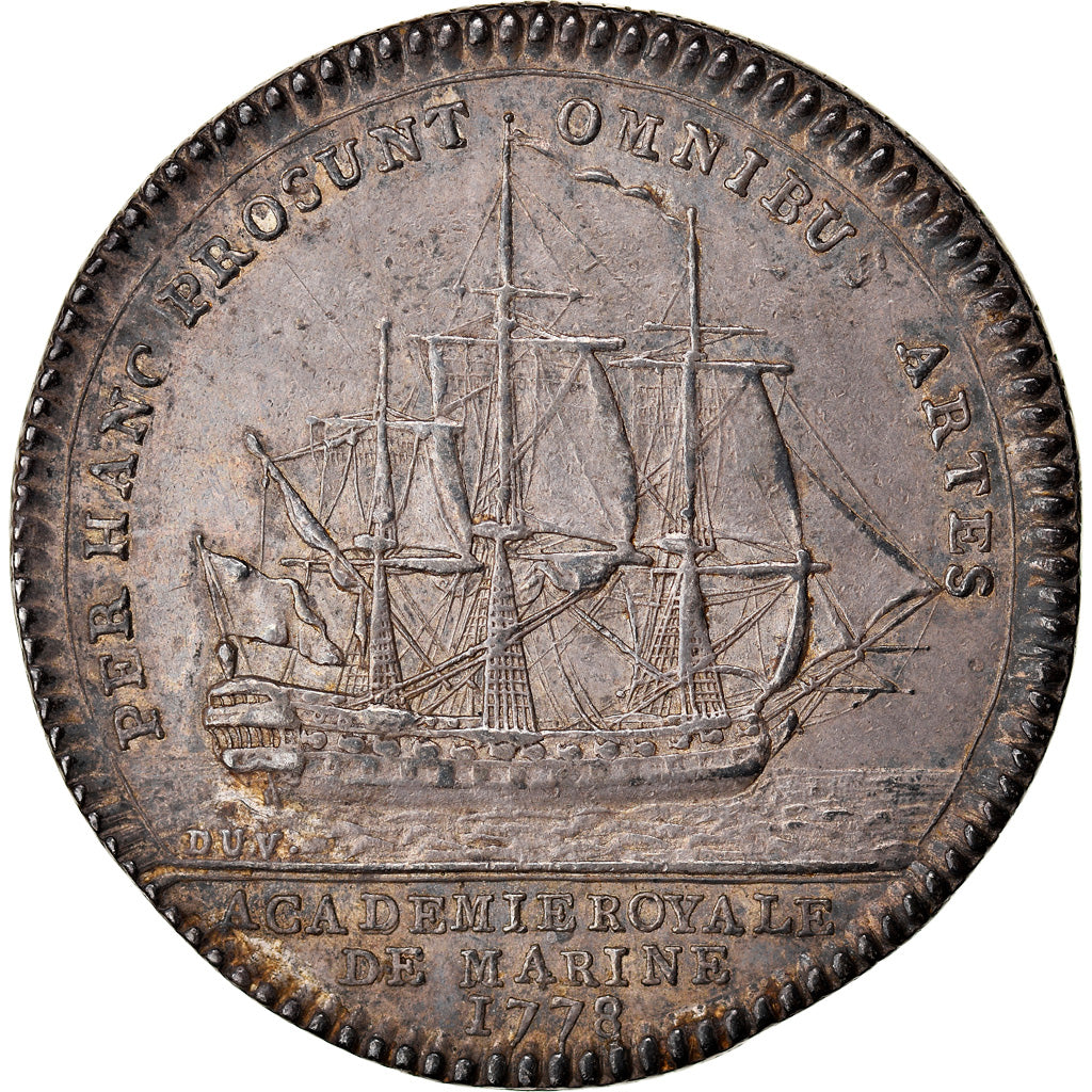 Francia, Token, Louis XVI, Académie de Marine, 1778, BB+, Argento