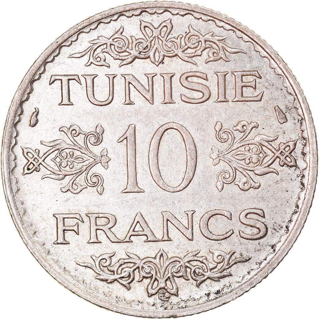 Moeda, Tunísia, Ahmad Pasha Bey, 10 Francs, AH 1353/1934, Paris, AU(55-58)