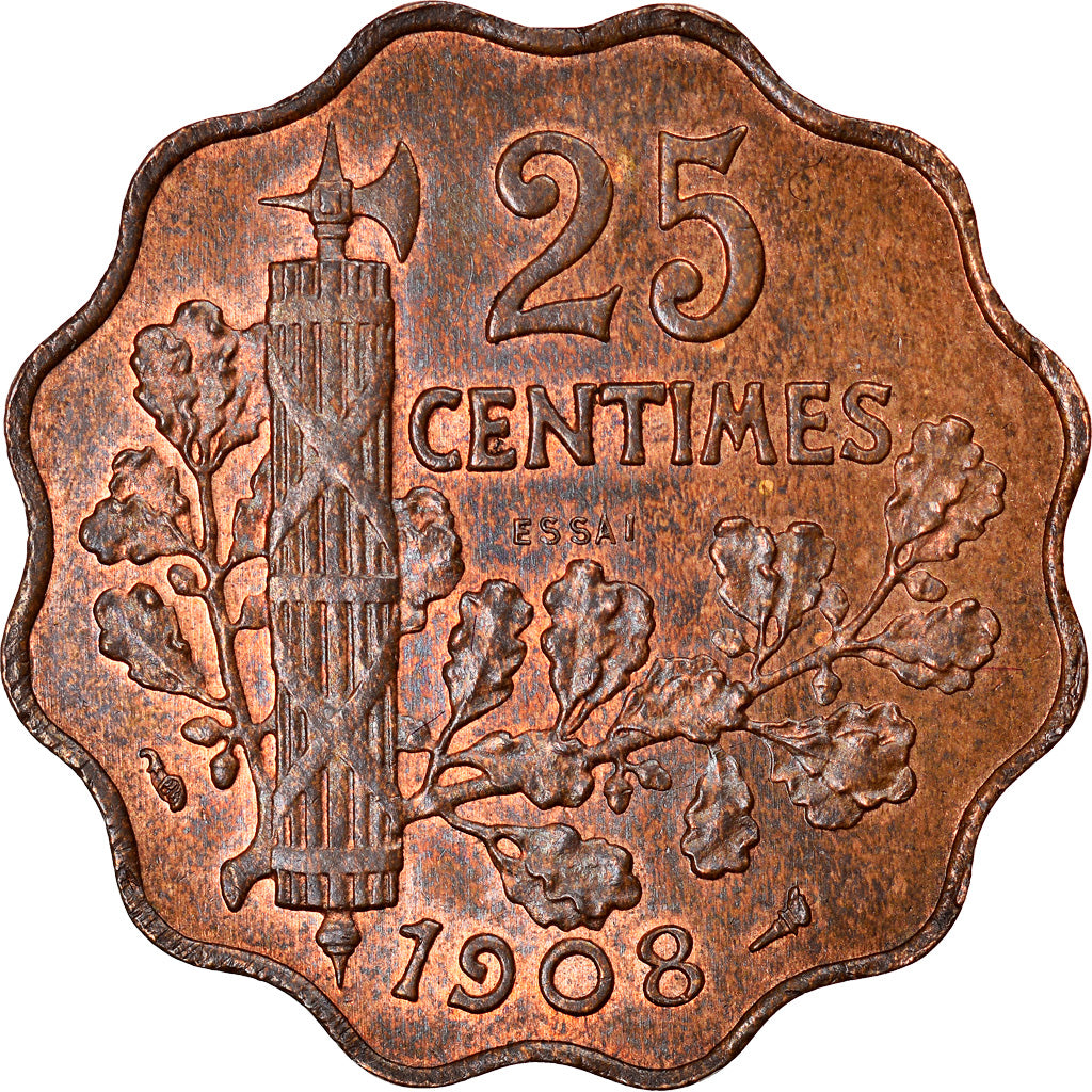 Coin, France, Patey, 25 Centimes, 1908, Paris, ESSAI, MS(63), Bronze