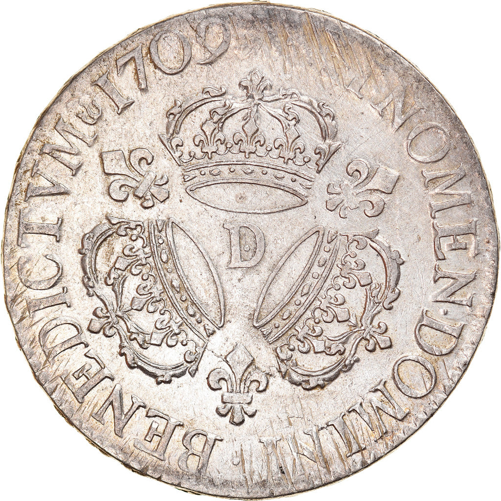 Munten, Frankrijk, Louis XIV, Écu aux 3 couronnes, Ecu, 1709, Lyon, ZF, Zilver