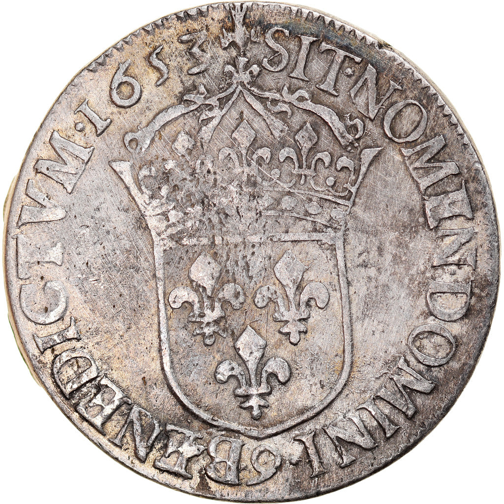 Münze, Frankreich, Louis XIV, Écu à la mèche longue, 1653, Rennes, S+
