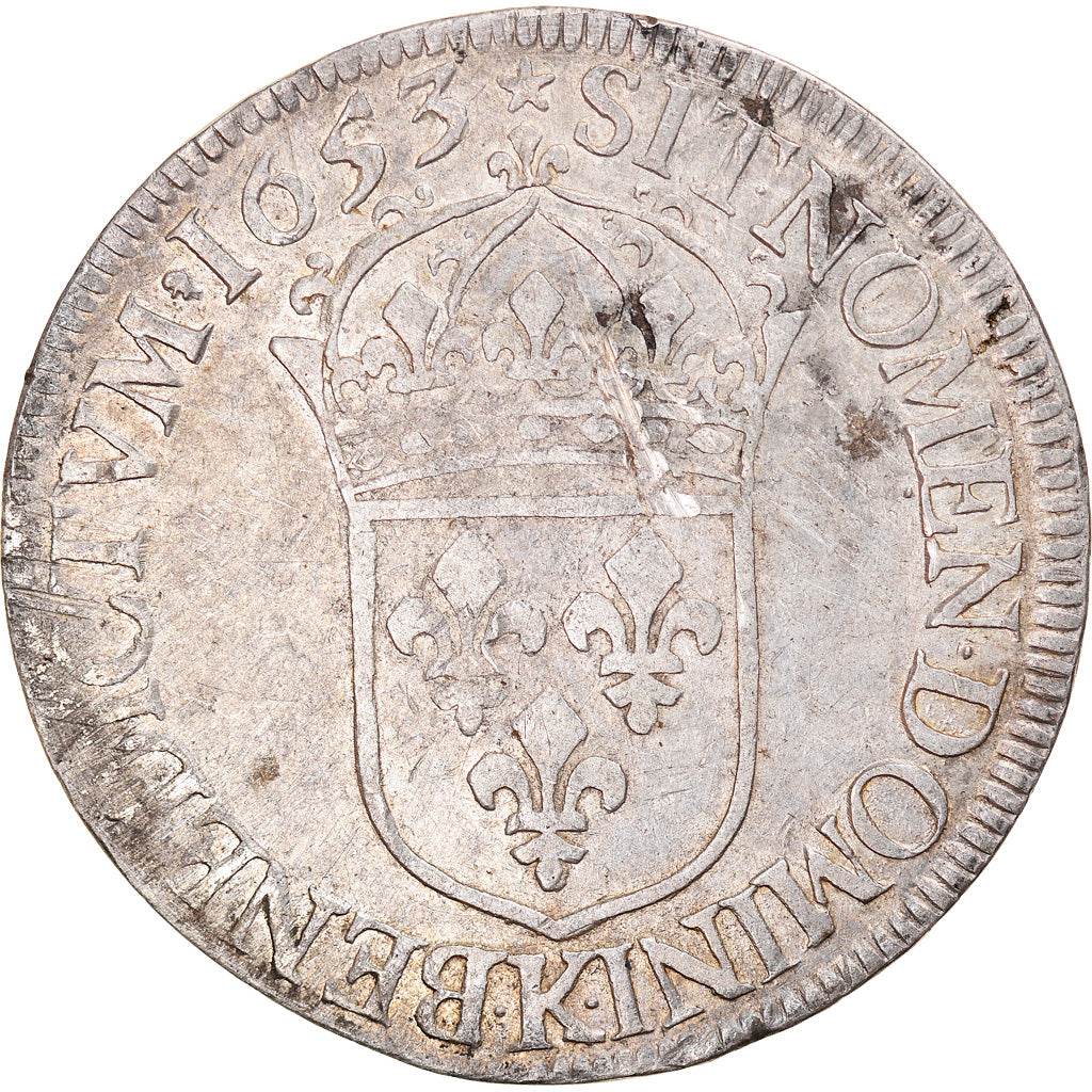 Moneta, Francia, Louis XIV, Écu à la mèche longue, 1653, Bordeaux, MB+