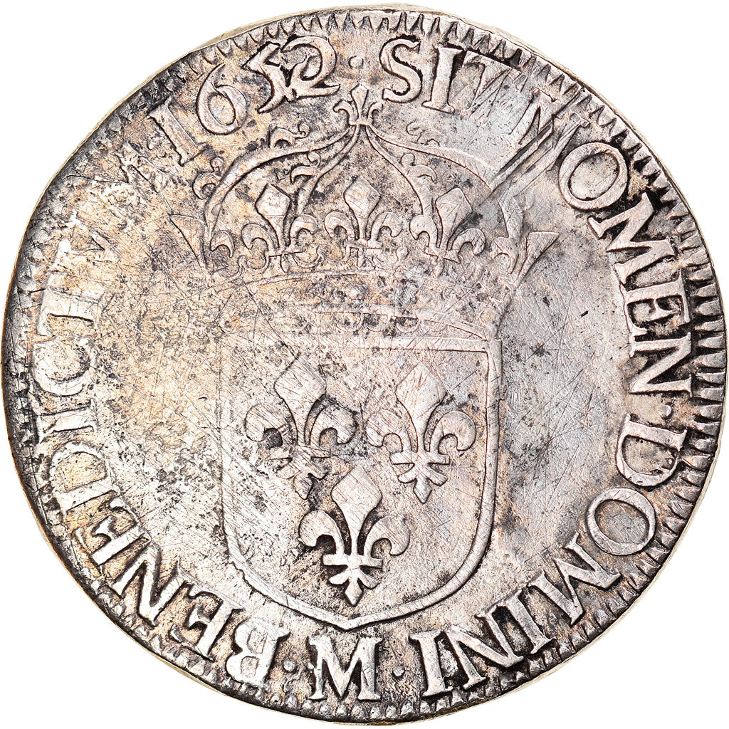 Moneta, Francja, Louis XIV, Écu à la mèche longue, 1652, Toulouse, VF(30-35)