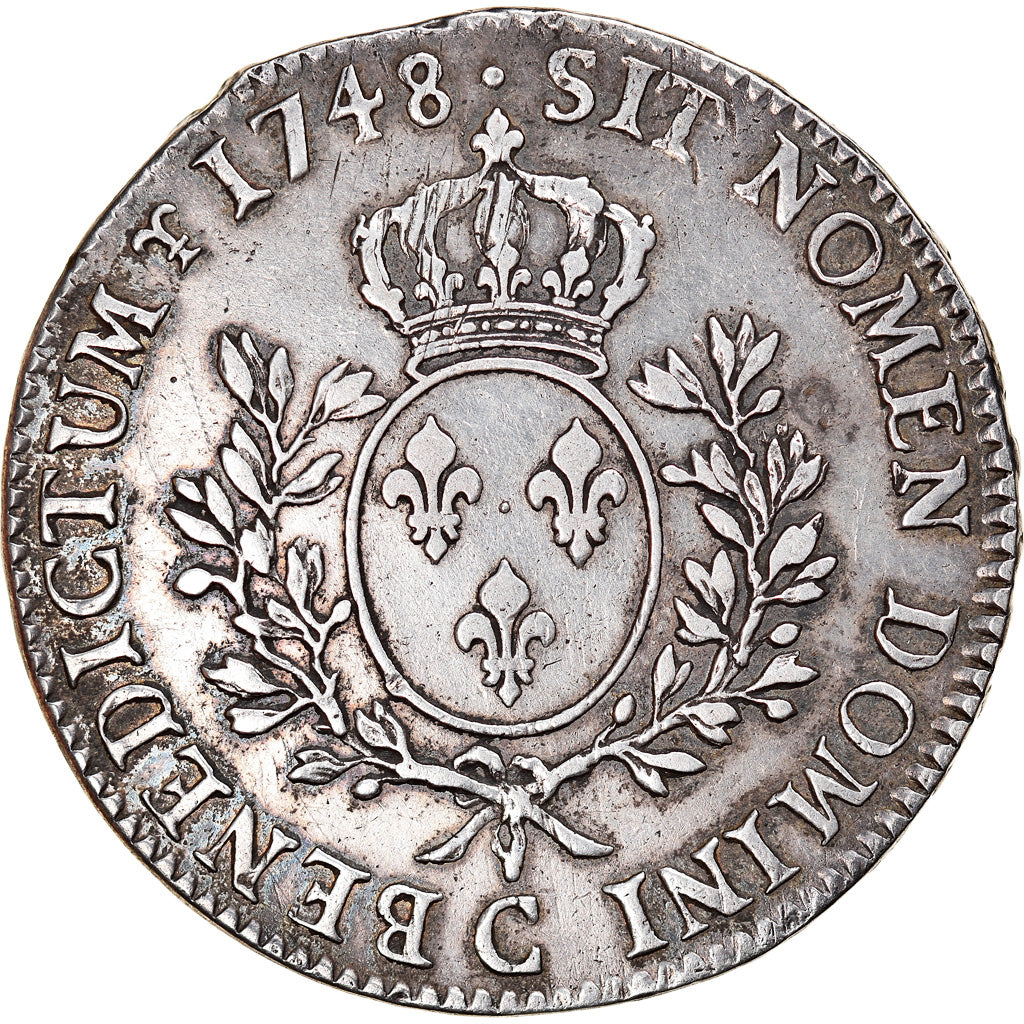 Moneta, Francia, Louis XV, Écu au bandeau, Ecu, 1748, Caen, BB+, Argento