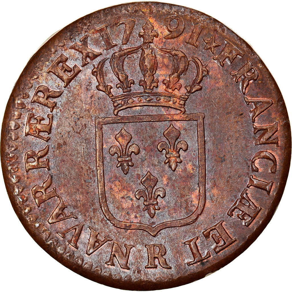 Moneta, Francja, Louis XVI, Sol ou sou, Sol, 1791, Orléans, MS(60-62), Miedź