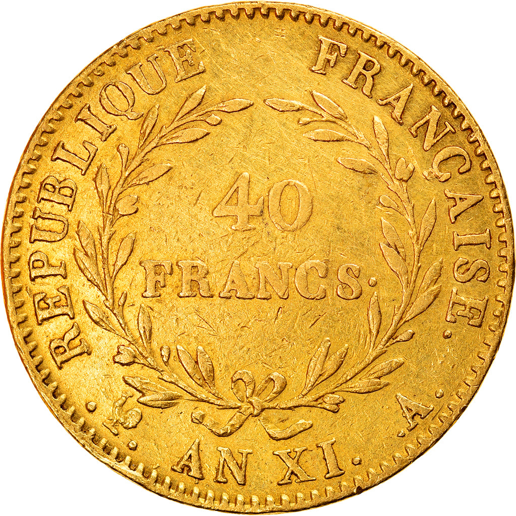 Moneta, Francia, Napoléon I, 40 Francs, An XI, Paris, BB, Oro, KM:652