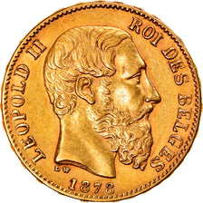 Moneta, Belgia, Leopold II, 20 Francs, 20 Frank, 1878, AU(50-53), Złoto, KM:37