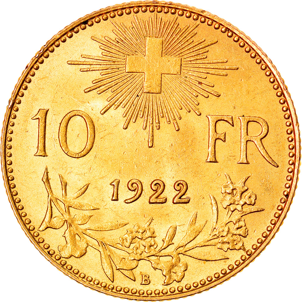 Coin, Switzerland, 10 Francs, 1922, Bern, MS(60-62), Gold, KM:36