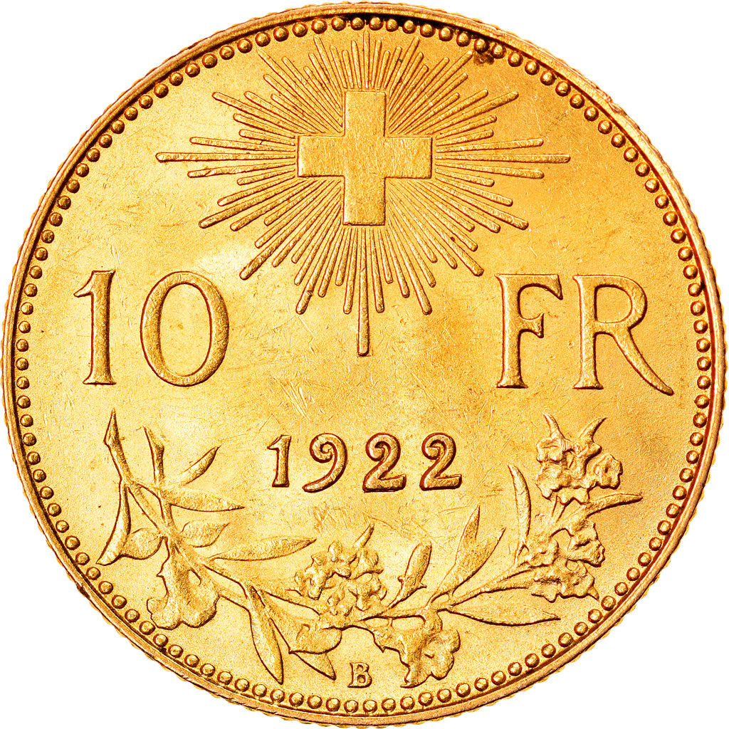 Coin, Switzerland, 10 Francs, 1922, Bern, AU(55-58), Gold, KM:36