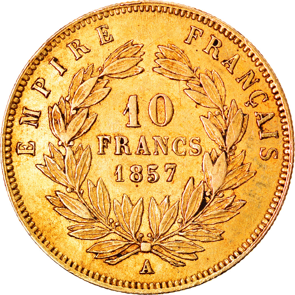 Moneda, Francia, Napoleon III, 10 Francs, 1857, Paris, MBC, Oro, KM:784.3