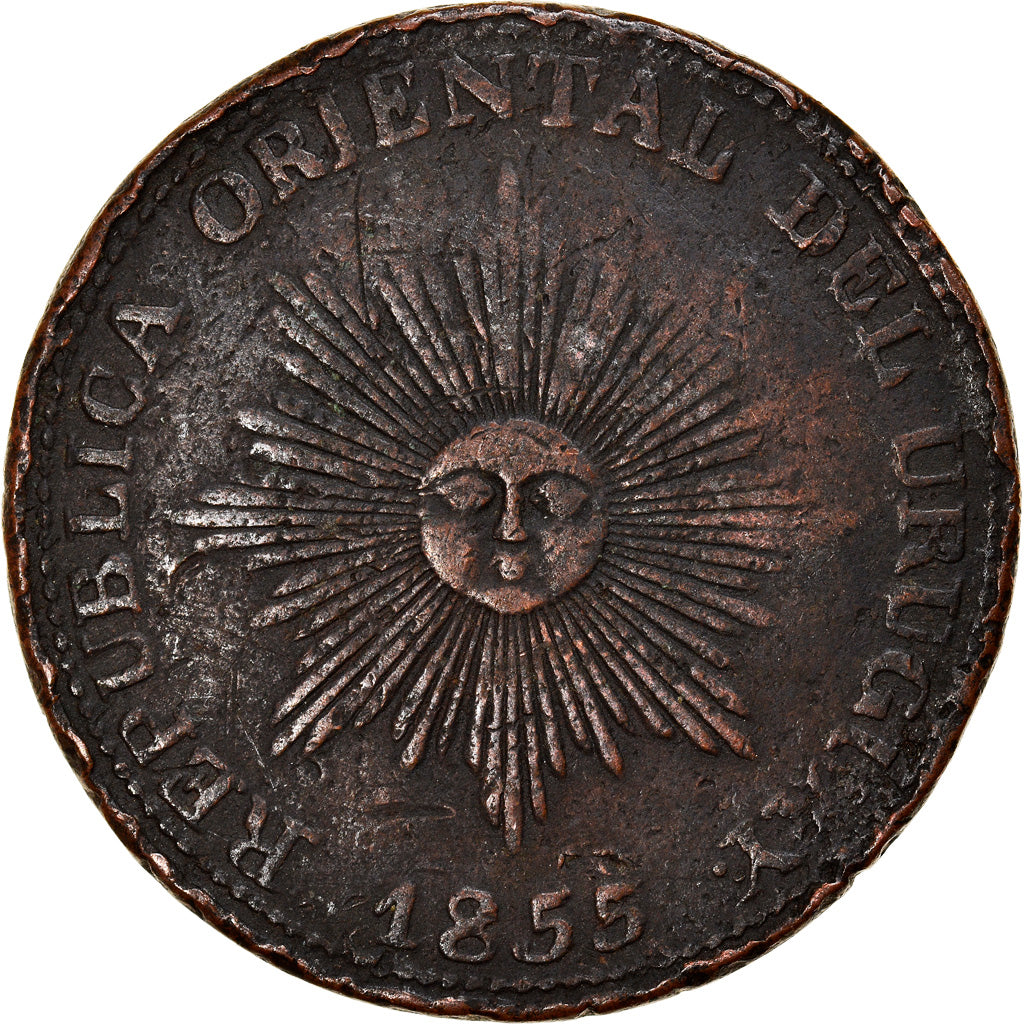 Coin, Uruguay, 20 Centesimos, 1855, VF(20-25), Copper, KM:7