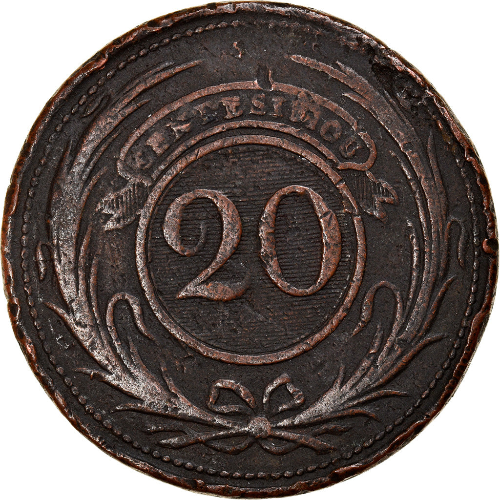 Coin, Uruguay, 20 Centesimos, 1855, VF(20-25), Copper, KM:7