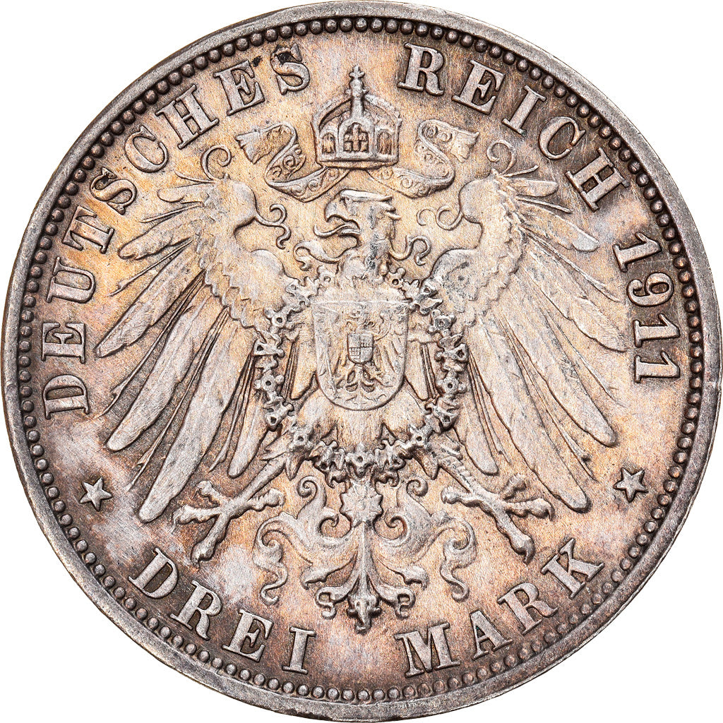 Moneta, Stati tedeschi, WURTTEMBERG, Wilhelm II, 3 Mark, 1911, Freudenstadt