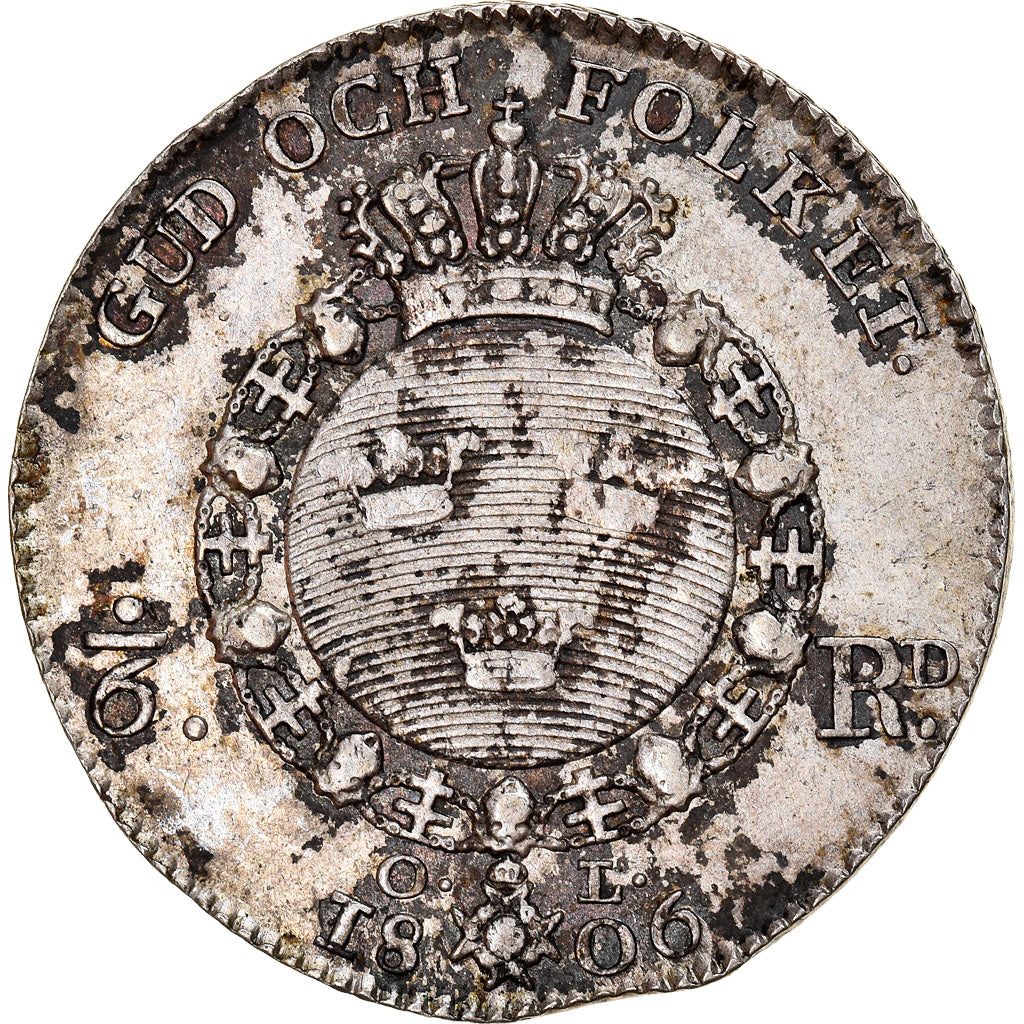 Coin, Sweden, Gustaf IV Adolf, 1/6 Riksdaler, 1806, EF(40-45), Silver, KM:560