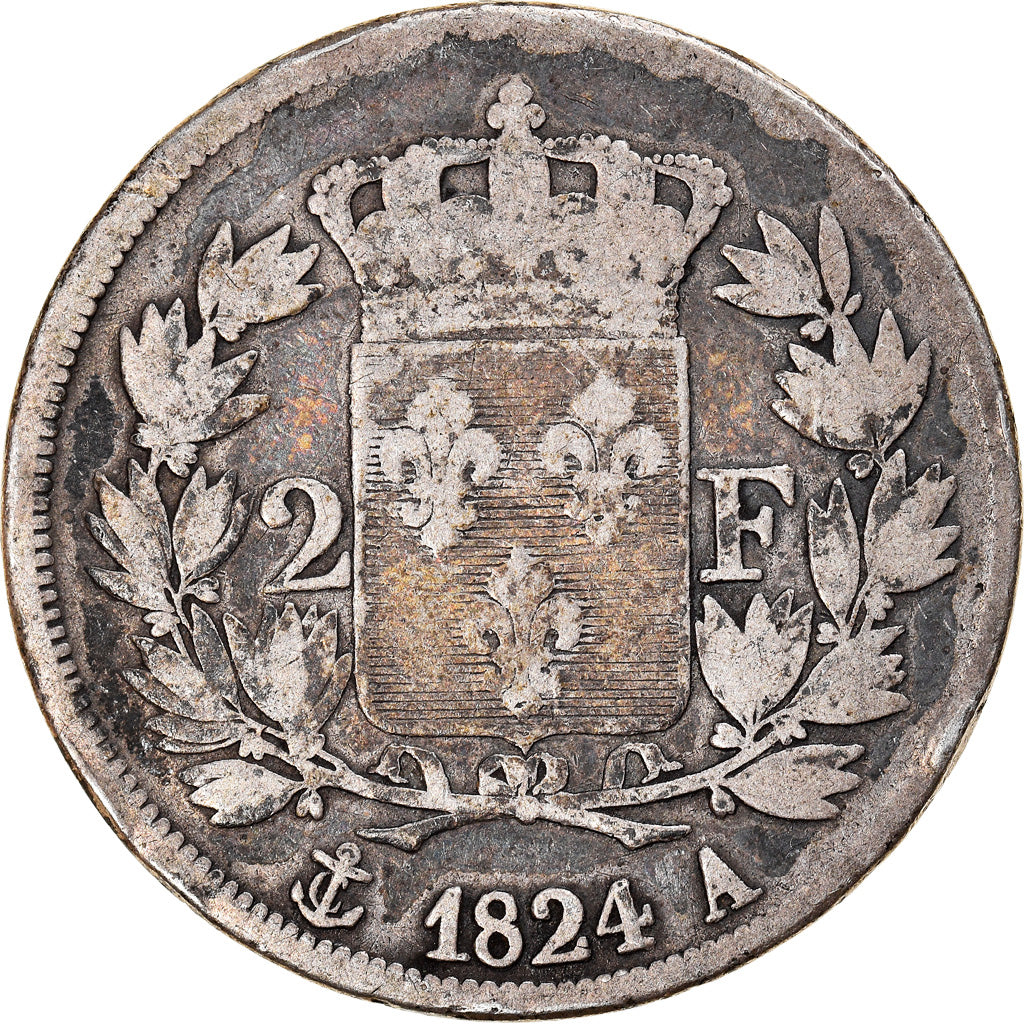 Coin, France, Louis XVIII, Louis XVIII, 2 Francs, 1824, Paris, F(12-15), Silver