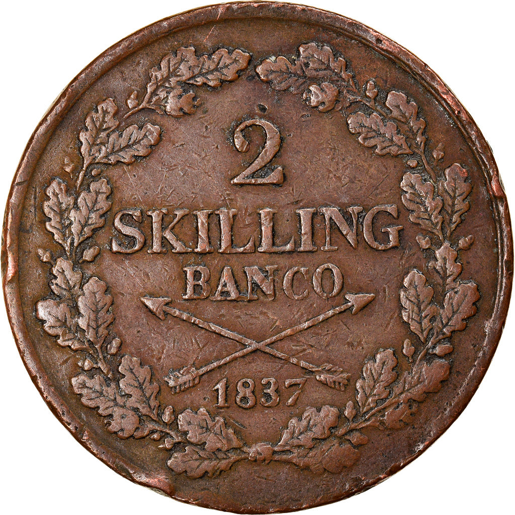 Coin, Sweden, Carl XIV Johan, 2 Skilling, 1837, VF(30-35), Copper, KM:643