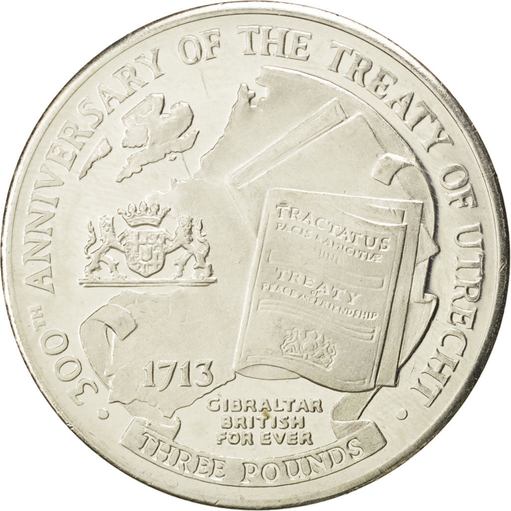 Gibraltar, 3 Pounds, 2013, KM #New, MS(63), Nickel plated steel, 11.99