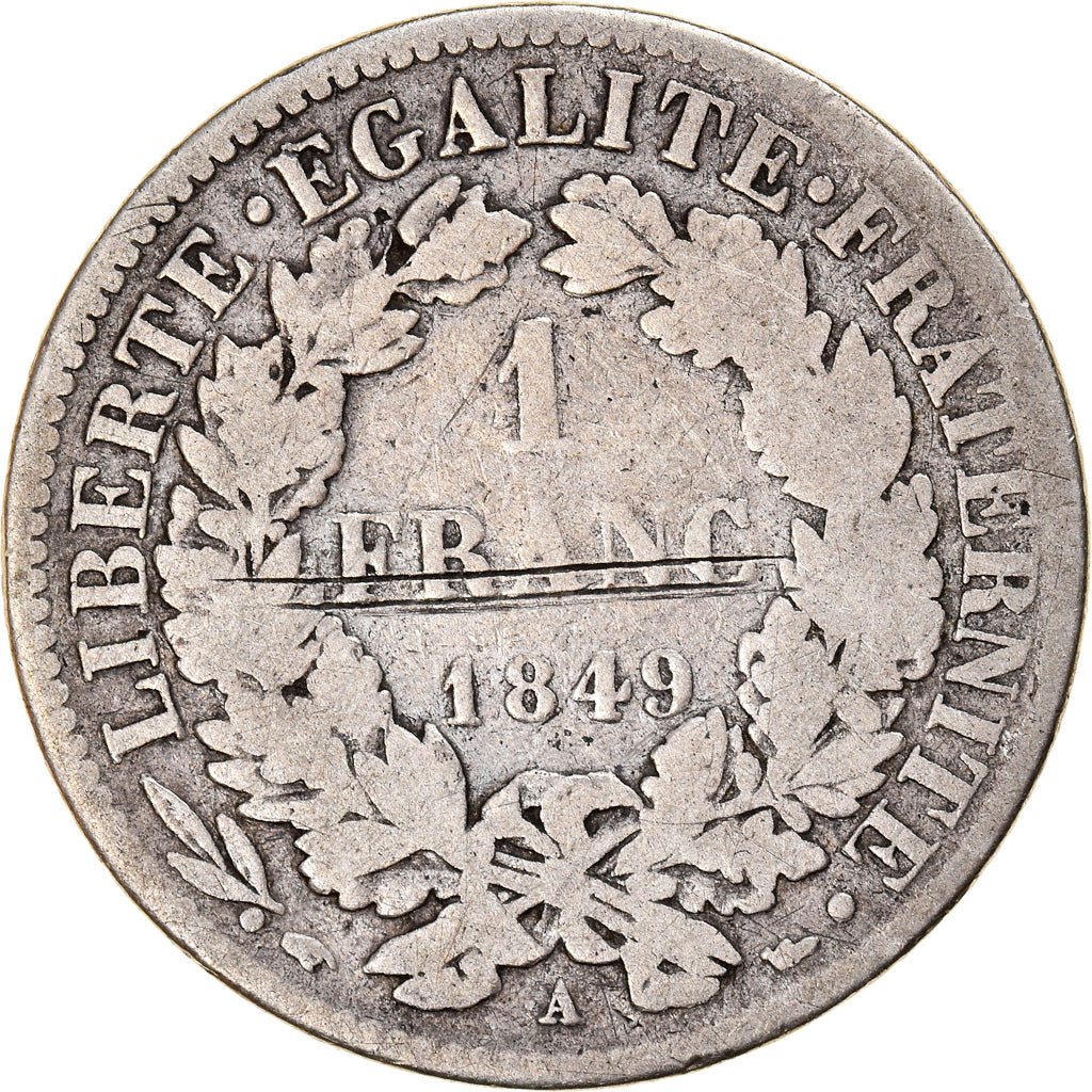 Moneda, Francia, Cérès, Franc, 1849, Paris, BC, Plata, KM:759.1