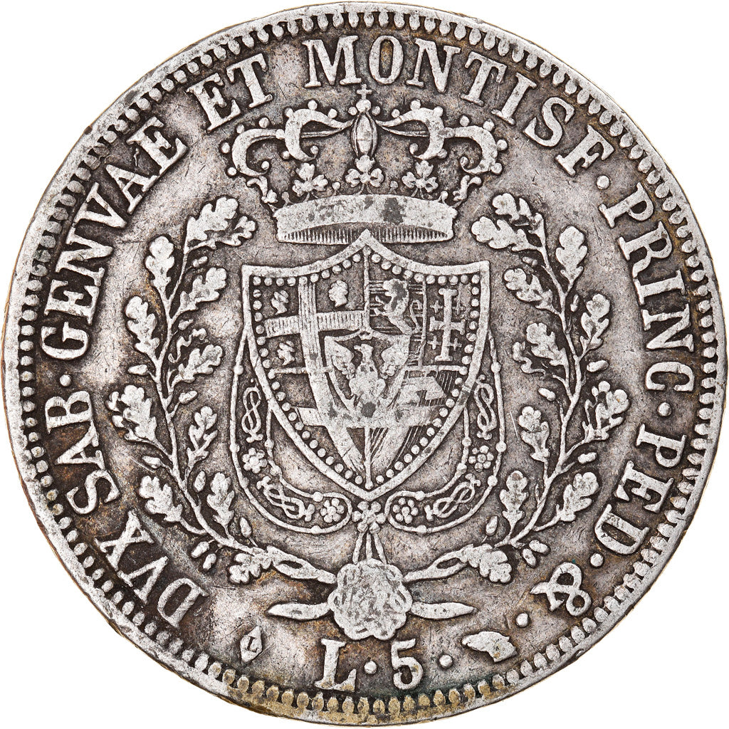 Coin, ITALIAN STATES, SARDINIA, Carlo Felice, 5 Lire, 1825, Torino, VF(30-35)