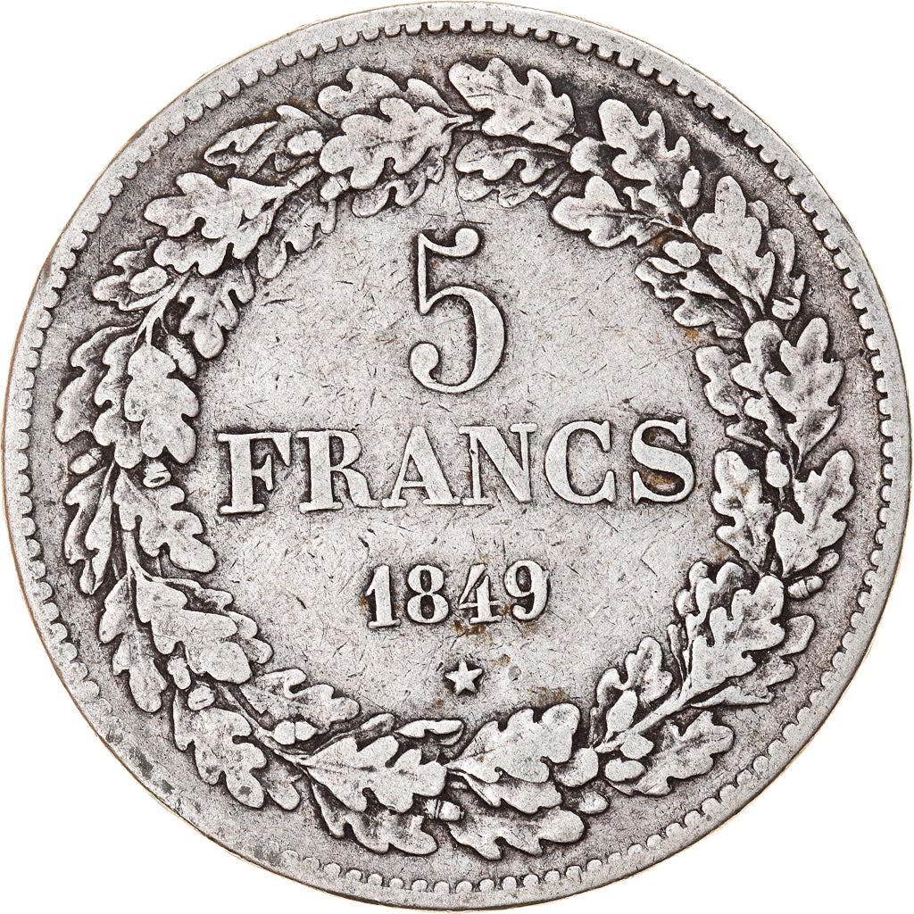 Moneta, Belgio, Leopold I, 5 Francs, 5 Frank, 1849, MB+, Argento, KM:3.2