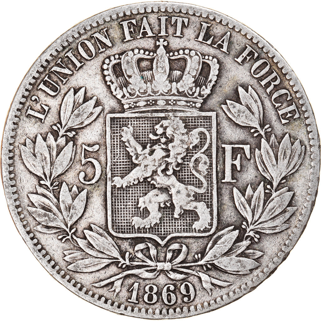 Coin, Belgium, Leopold II, 5 Francs, 5 Frank, 1869, VF(30-35), Silver, KM:24