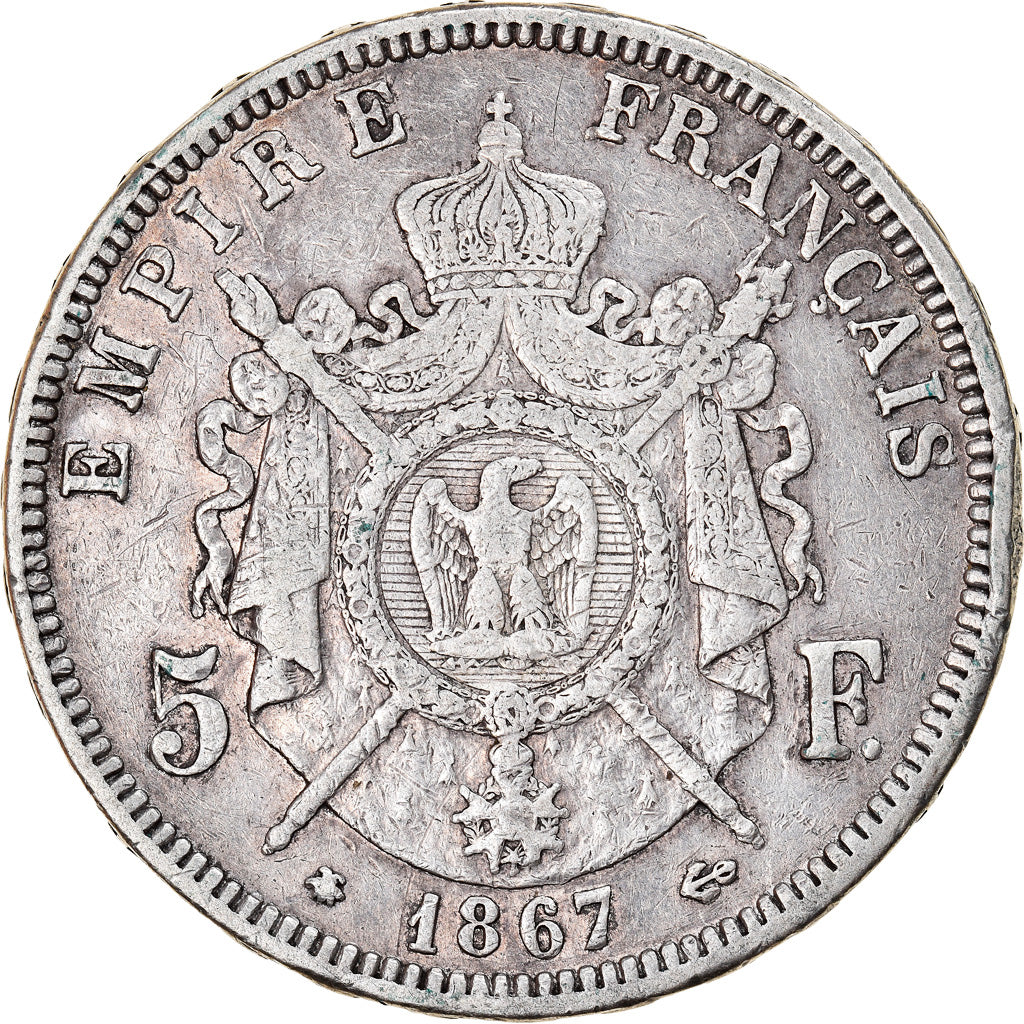 Moneta, Francja, Napoleon III, 5 Francs, 1867, Paris, VF(30-35), Srebro