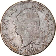 Moneda, Francia, Louis XVI, 30 sols françois, 30 Sols, 1791, Lille, BC+, Plata