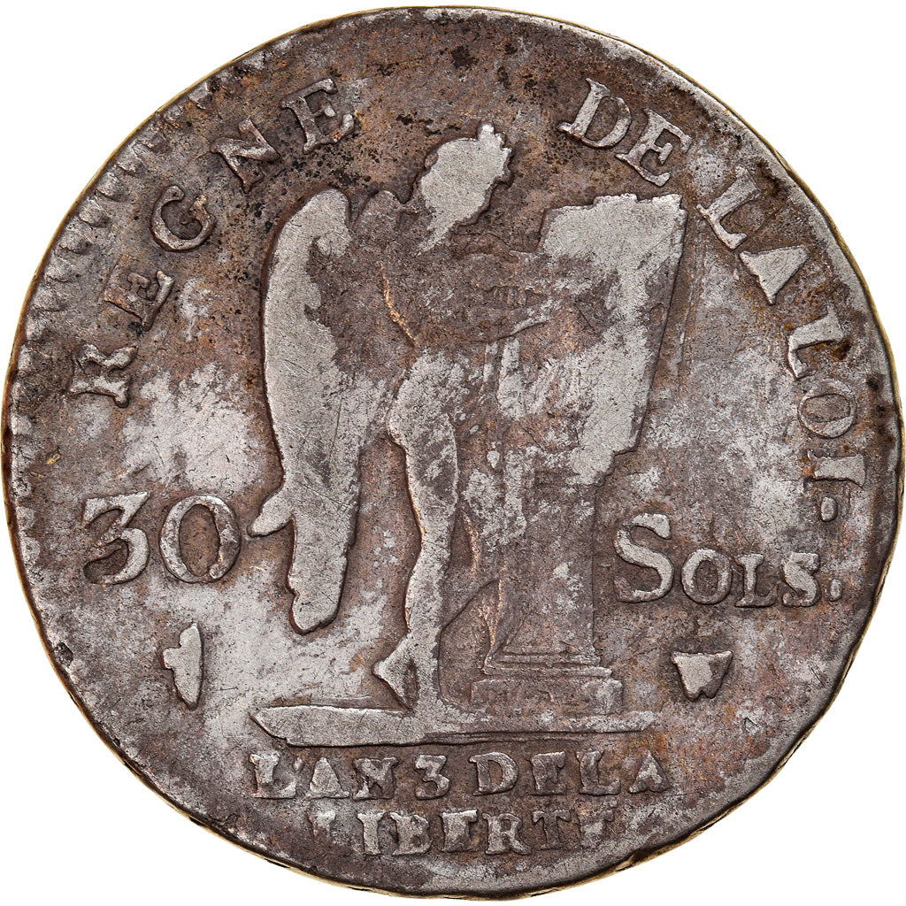 Coin, France, Louis XVI, 30 sols françois, 30 Sols, 1791, Lille, VF(20-25)