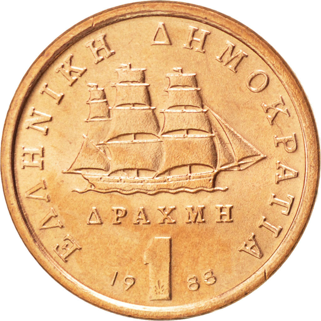 GREECE, Drachma, 1988, Athens, KM #150, MS(63), Copper, 18, 2.73