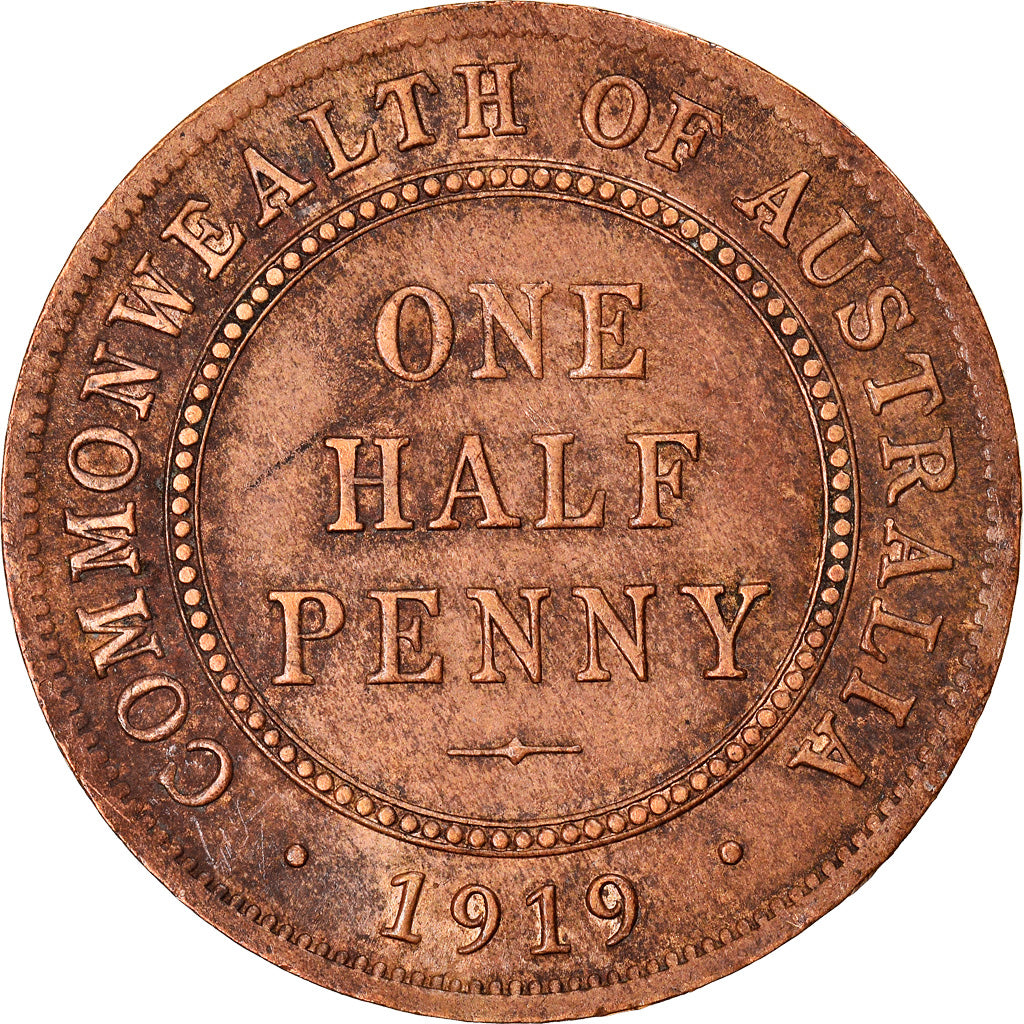 Münze, Australien, George V, 1/2 Penny, 1919, SS+, Bronze, KM:22