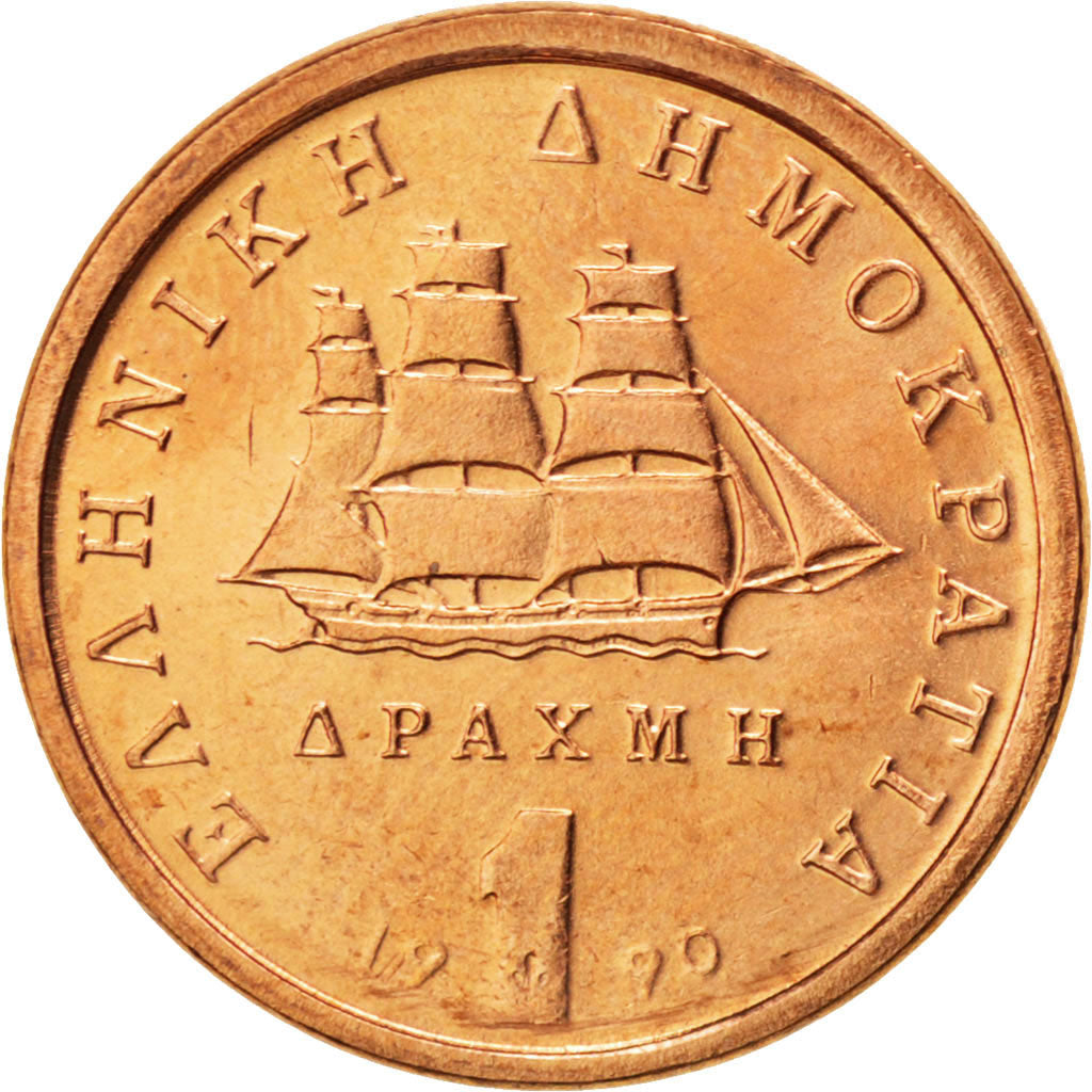 GREECE, Drachma, 1990, Athens, KM #150, MS(63), Copper, 18, 2.81