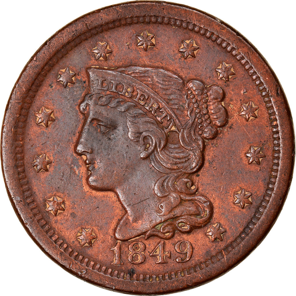 Coin, United States, Braided Hair Cent, Cent, 1849, U.S. Mint, Philadelphia