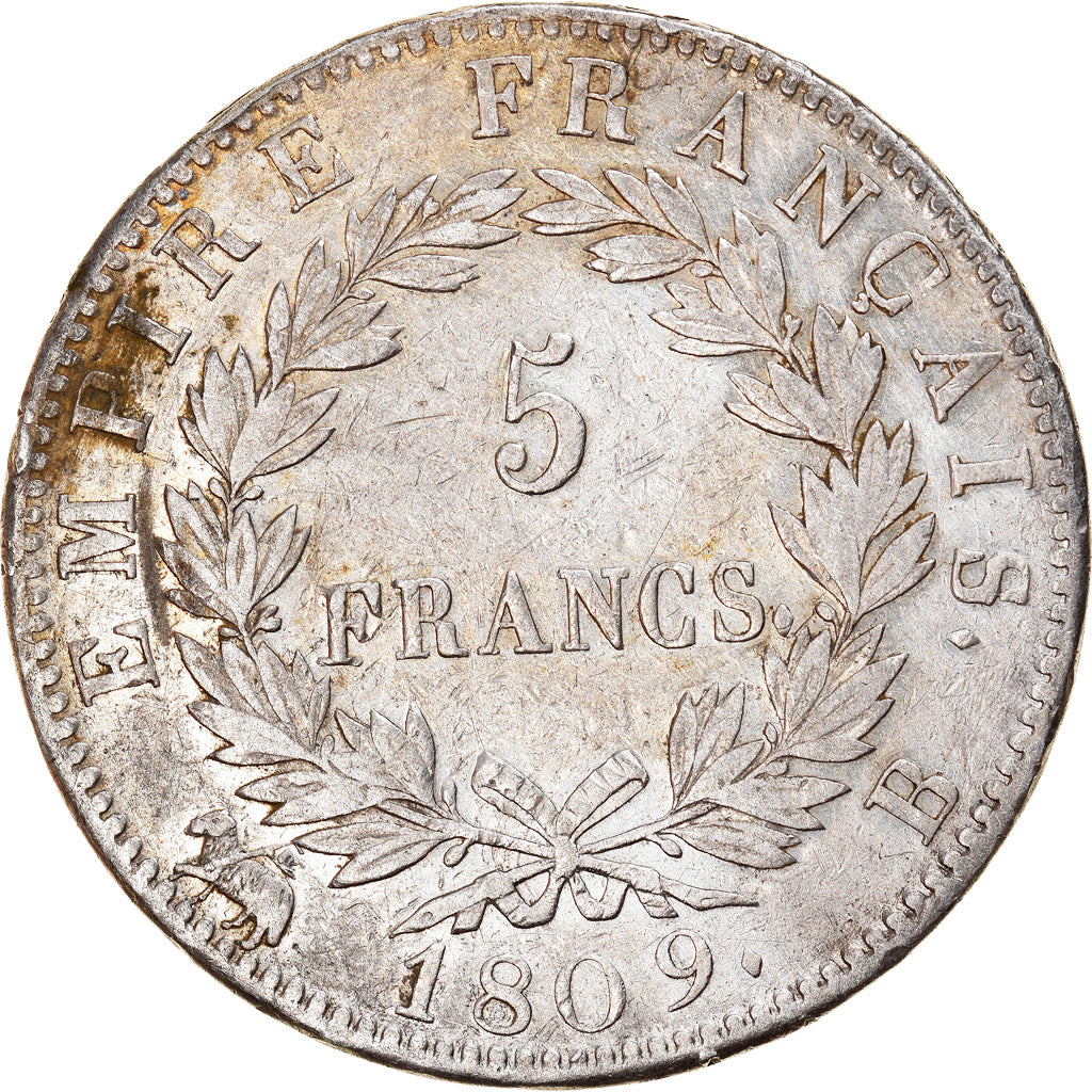 Coin, France, Napoléon I, 5 Francs, 1809, Rouen, EF(40-45), Silver, KM:694.2