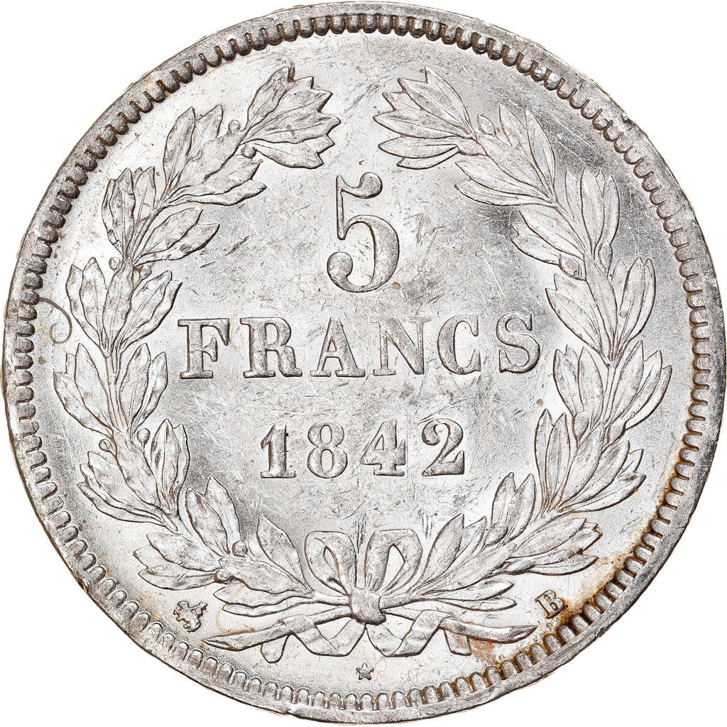 Moneda, Francia, Louis-Philippe, 5 Francs, 1842, Rouen, MBC+, Plata, KM:749.2