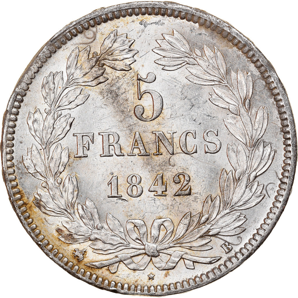 Coin, France, Louis-Philippe, 5 Francs, 1842, Rouen, AU(55-58), Silver