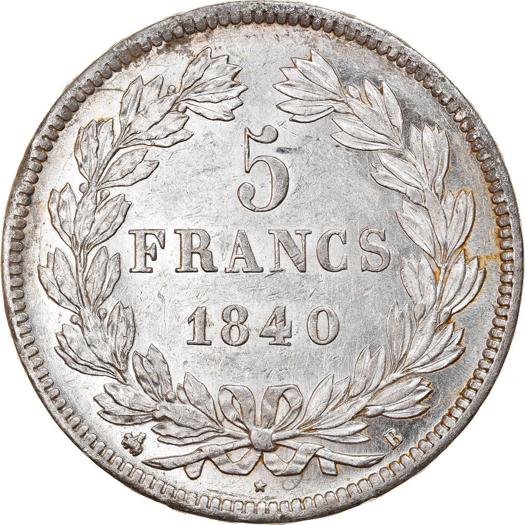 Moneda, Francia, Louis-Philippe, 5 Francs, 1840, Rouen, MBC+, Plata, KM:749.2