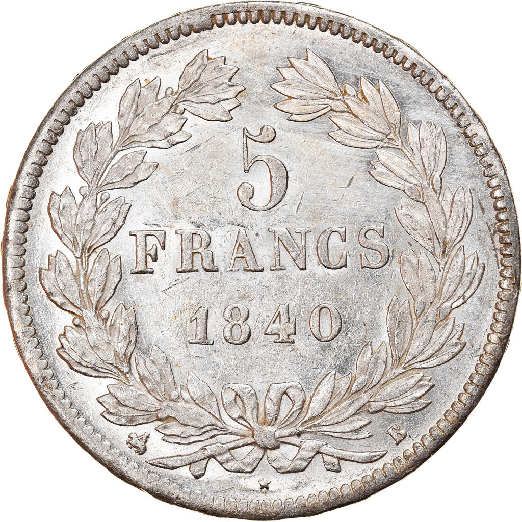 Moneda, Francia, Louis-Philippe, 5 Francs, 1840, Rouen, MBC+, Plata, KM:749.2