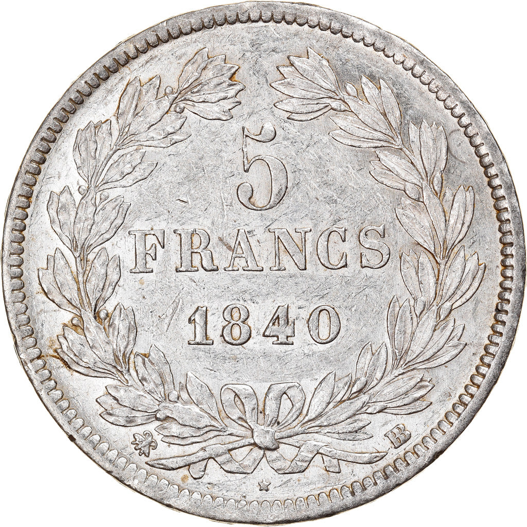 Moneda, Francia, Louis-Philippe, 5 Francs, 1840, Strasbourg, MBC+, Plata