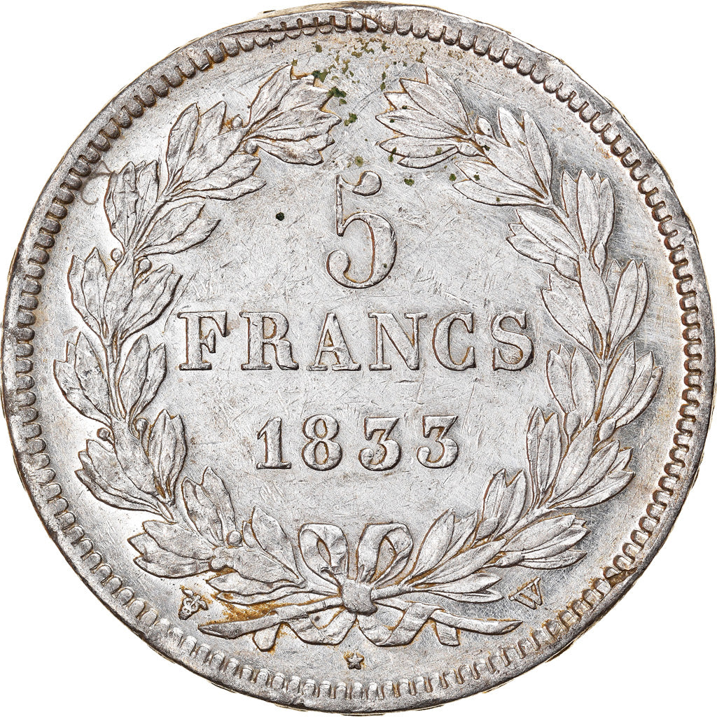 Moneda, Francia, Louis-Philippe, 5 Francs, 1833, Lille, MBC+, Plata, KM:749.13