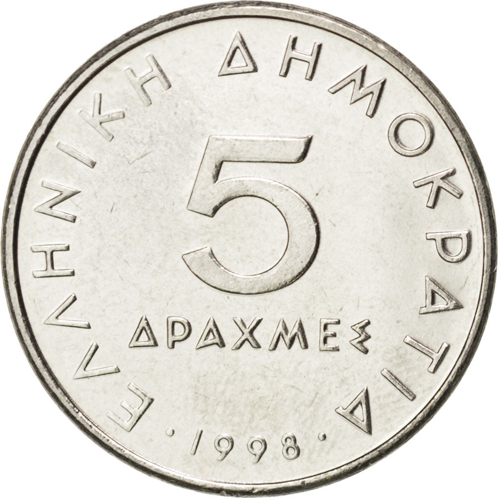 Coin, Greece, 5 Drachmes, 1998, MS(63), Copper-nickel, KM:131